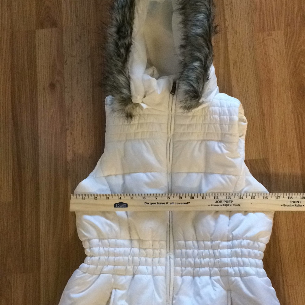New York & Company White puffer vest fur hood M - Picture 3 of 8